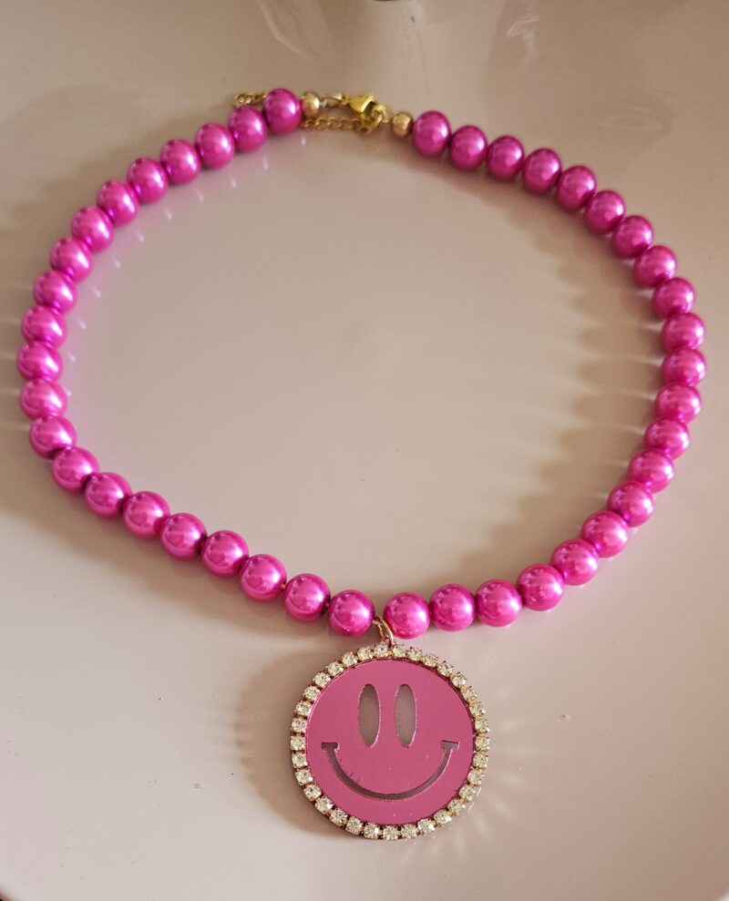 PRE-ORDER  KETTING PAREL  PINK 45 CM  SMILEY HANGER KLEUR PINK   #8521