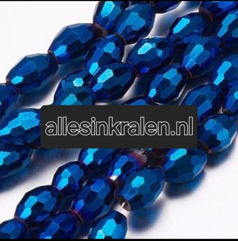 Glaskralen  Blue Plated, 6x4mm, Hole: 1mm, about 72pcs/strand #7055