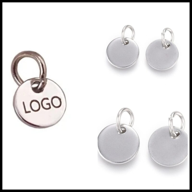 RVS SIERADEN LABELS MET EIGEN LOGO OPDRUK  GRAVEREN KLEUR ZILVER 10 mm