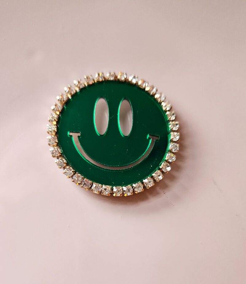 SMILEY GREEN ACRYL EN STRAS BEDEL 4CM