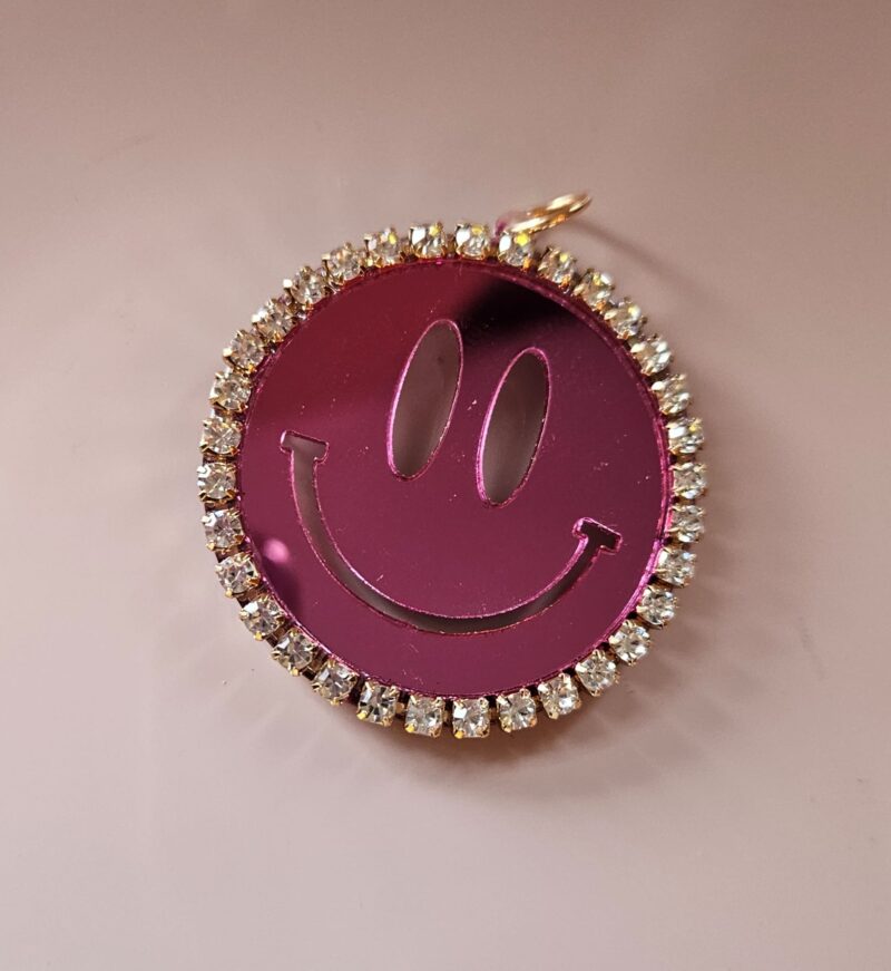 SMILEY PINK ACRYL EN STRAS BEDEL 4CM