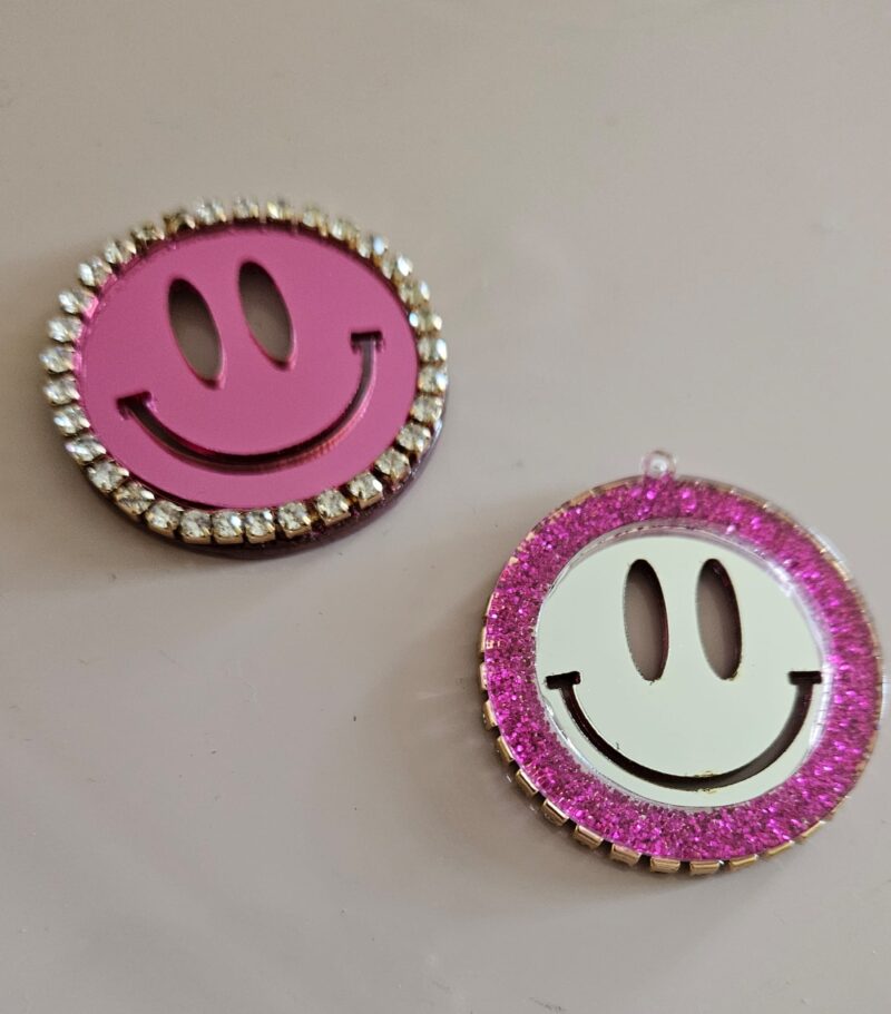 SMILEY PINK ACRYL EN STRAS BEDEL 4CM