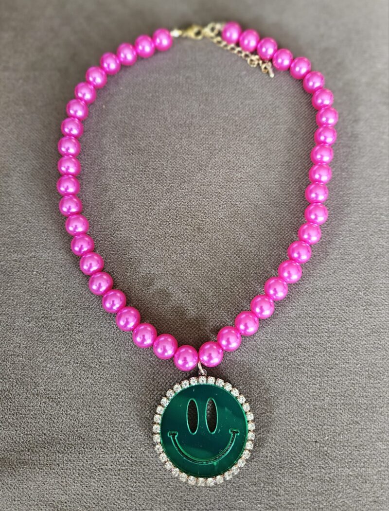 KETTING PAREL  PINK  45 CM  SMILEY HANGER KLEUR GROEN