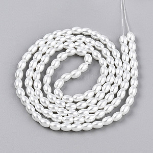 Geschilderde Parelmoer Parel Kralen Strengen, Rijst, Romige Wit, 7x5.1mm, Gat: 0.9mm, ongeveer 112~114pcs