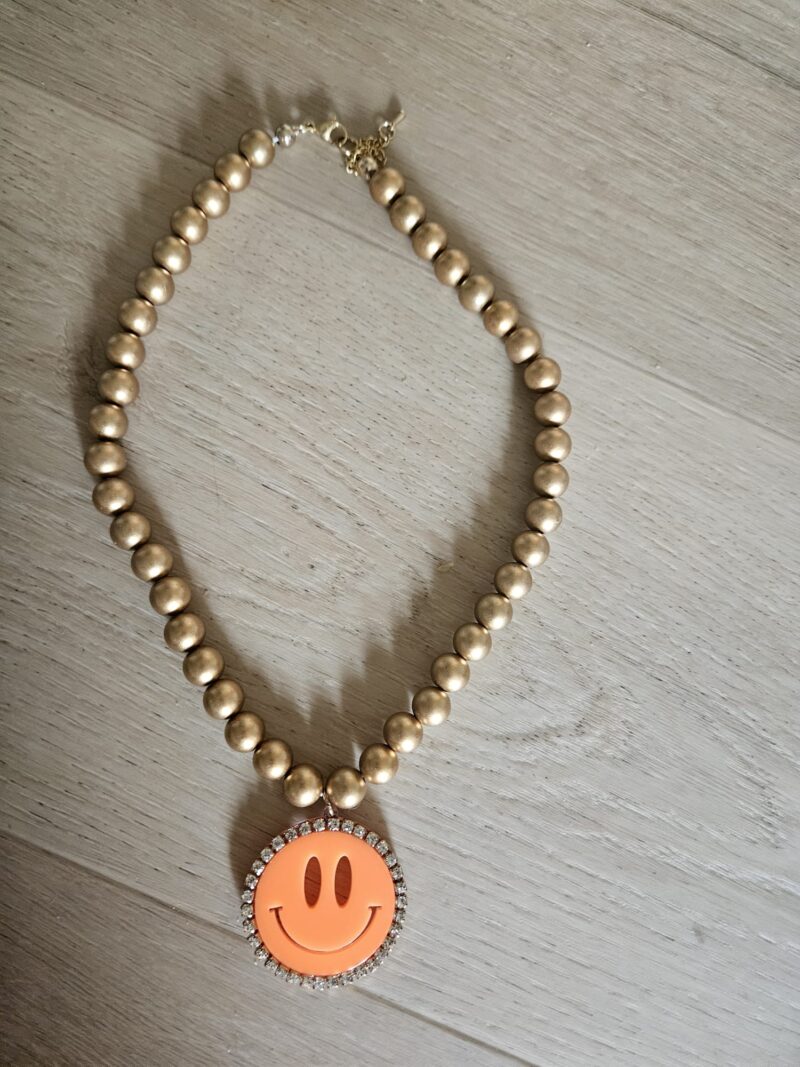 PRE-ORDER  KETTING bruin 45 CM  SMILEY HANGER KLEUR orange
